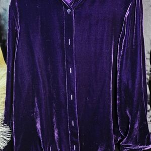 Purple Velvet Button-Up Shirt